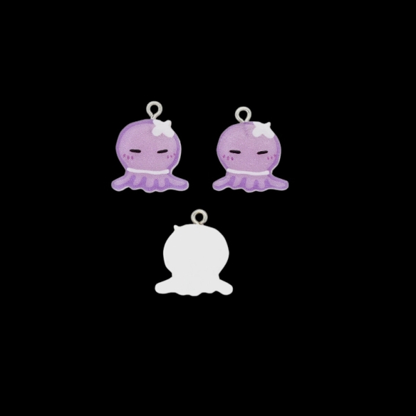 PLASTIC BEADS - RESIN 3D - PENDANT - OCTOPUS 02 - 19x21x3mm PURPLE (LIGHT)-PURPLE-WHITE - PACKAGE 30pcs. Hole-2.0mm
