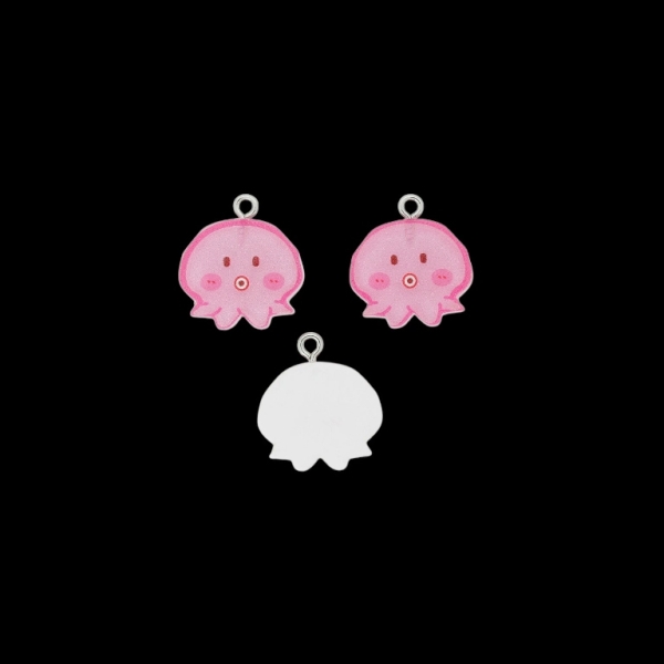 PLASTIC BEADS - RESIN 3D - PENDANT - OCTOPUS 03 - 19x22x3mm PINK AND CYCLAMEN - PACKAGE 30pcs. Hole-2.0mm