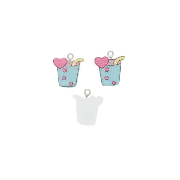 PLASTIC BEADS - RESIN 3D - PENDANT - CUP WITH STRAW 02 - 18x21x3mm PINK-BLUE-YELLOW - PACKAGE 30pcs. Hole-2.0mm