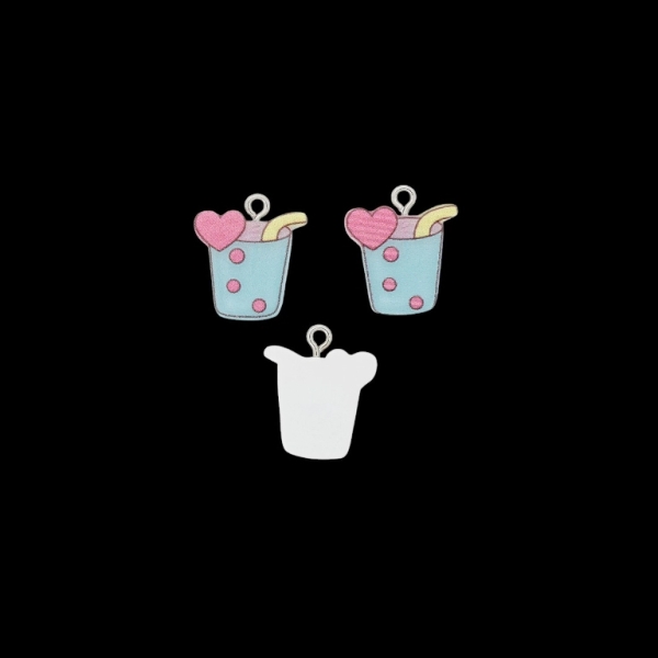 PLASTIC BEADS - RESIN 3D - PENDANT - CUP WITH STRAW 02 - 18x21x3mm PINK-BLUE-YELLOW - PACKAGE 30pcs. Hole-2.0mm