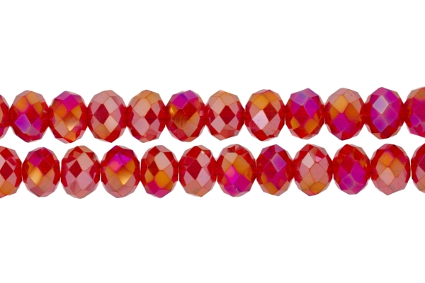 GLASS BEADS - FACETED RONDELLE CRYSTALS - 12x9mm - AB TRANSPARENT - RED 033АВ - PACKAGE (2x72pcs.) Hole:1.8mm