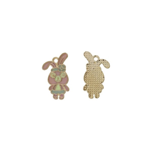 METAL BEADS WITH ENAMEL - PENDANT - RABBIT 12 - 13x24x1.6mm PINK (LIGHT)-BLUE (LIGHT)-ECRU - 4pcs. Hole-2.0mm