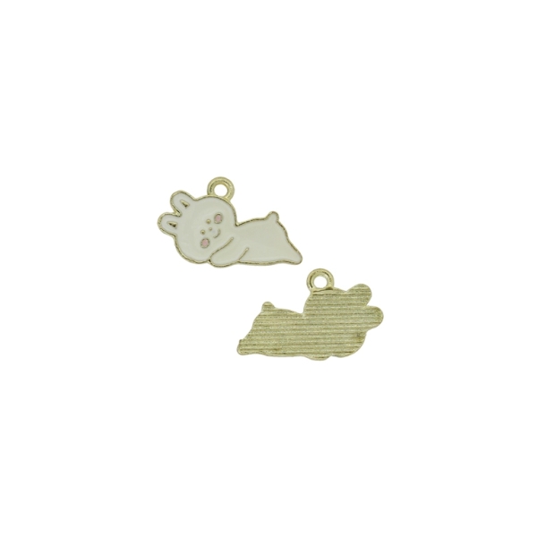 METAL BEADS WITH ENAMEL - PENDANT - RABBIT 13 - 20x13x1.5mm ECRU-PINK (DARK) - 5pcs. Hole-1.8mm