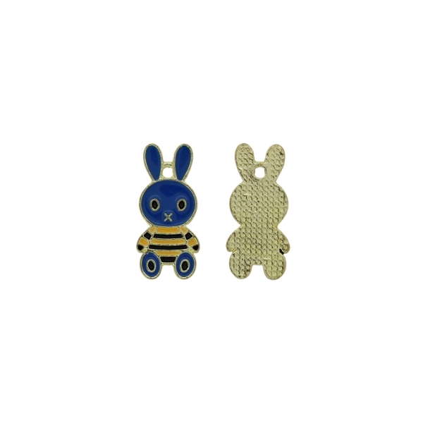 METAL BEADS WITH ENAMEL - PENDANT - RABBIT 14 - 12x25x1.5mm BLUE (DARK)-YELLOW-BLACK -  3pcs. Hole-1.7mm