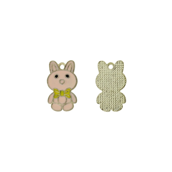 METAL BEADS WITH ENAMEL - PENDANT - RABBIT 16 - 14x23x1.5mm PINK (LIGHT)-YELLOW - PACKAGE 30pcs. Hole-2.0mm