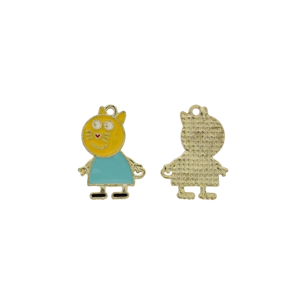 METAL BEADS WITH ENAMEL - PENDANT - CAT 11 - 17x24x1.5mm YELLOW (DARK)-BLUE - 4pcs. Hole-2.0mm