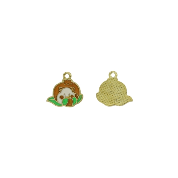 METAL BEADS WITH ENAMEL - PENDANT - CAT 13 IN BAG - 16x15x1.5mm ORANGE (LIGHT)-GREEN-ECRU - 5pcs. Hole-2.0mm