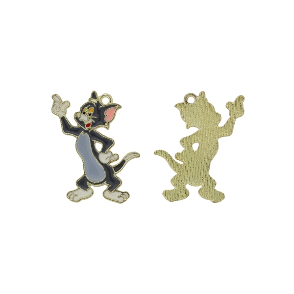 METAL BEADS WITH ENAMEL - PENDANT - CAT 15 - 24x27x1.5mm GRAY-(DARK)-GRAY (LIGHT)-ECRU - PACKAGE 30pcs. Hole-1.7mm
