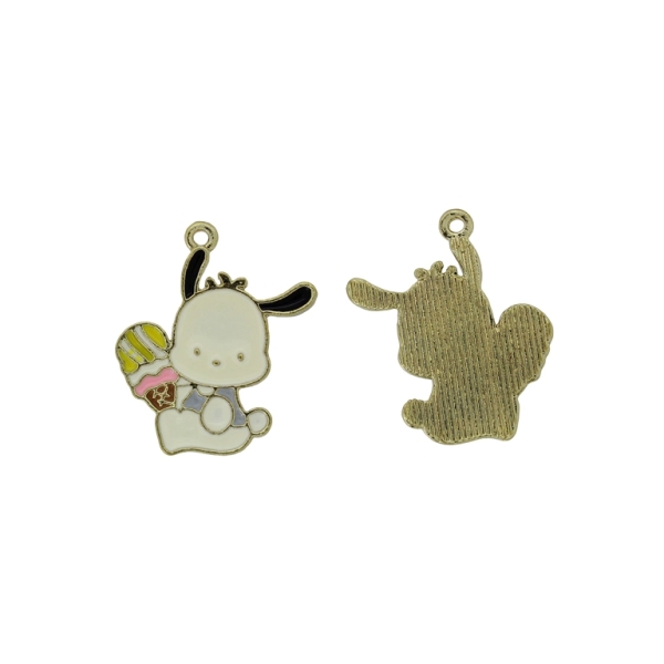 METAL BEADS WITH ENAMEL - PENDANT - DOG 11 WITH ICE CREAM - 24x27x1.5mm ECRU-YELLOW-PINK - PACKAGE 30pcs. Hole-1.8mm
