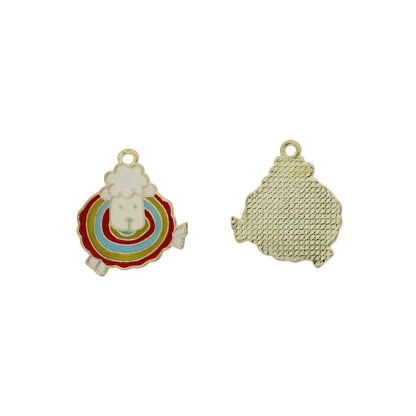 METAL BEADS WITH ENAMEL - PENDANT - DOG 12 WITH BELT - 21x22x1.5mm WHITE-RED-BLUE (LIGHT) - PACKAGE 30pcs. Hole-2.0mm