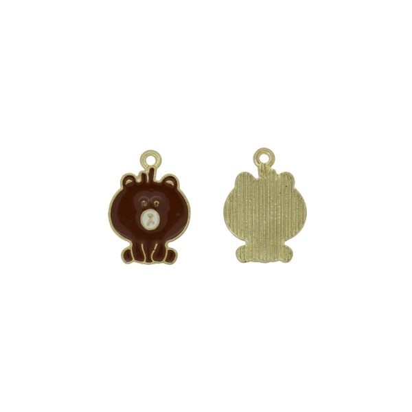 METAL BEADS WITH ENAMEL - PENDANT - BEAR 07 - 15x21x1.5mm BROWN-ECRU - 4pcs. Hole-2.0mm