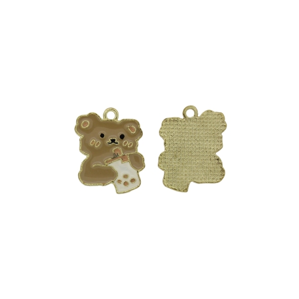 METAL BEADS WITH ENAMEL - PENDANT - BEAR 10 WITH CUP - 17x22x1.5mm BEIGE (DARK)-ECRU - PACKAGE 40pcs. Hole-1.8mm