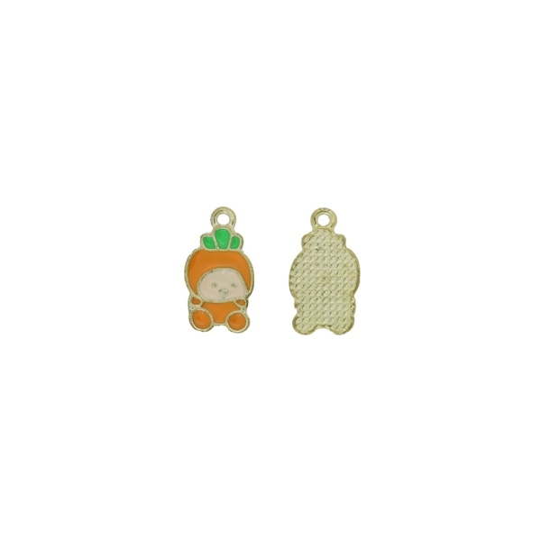 METAL BEADS WITH ENAMEL - PENDANT - BEAR 11 - 10x18x1.5mm ORANGE (LIGHT)-GREEN-ECRU - 5pcs. Hole-1.8mm