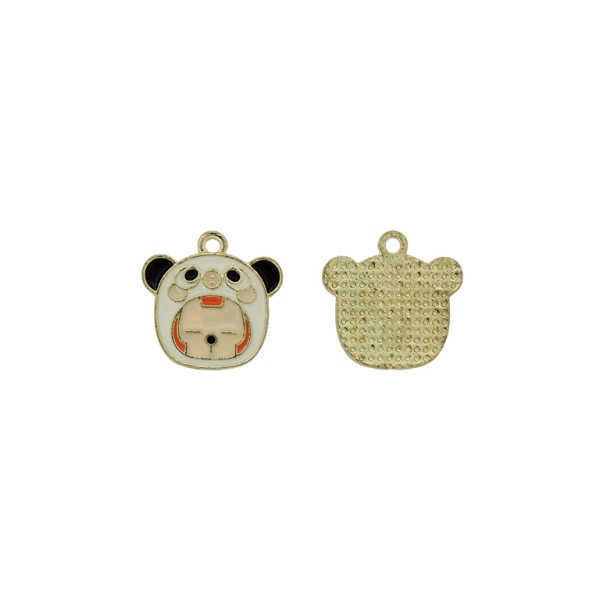 METAL BEADS WITH ENAMEL - PENDANT - BEAR 15 - 18x18x1.5mm ECRU-BLACK-BEIGE (LIGHT) - PACKAGE 30pcs. Hole-1.8mm