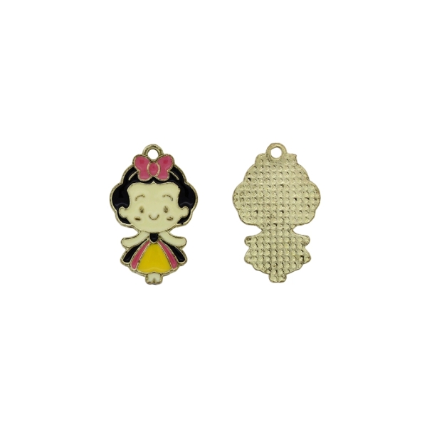 METAL BEADS WITH ENAMEL - PENDANT - GIRL 04 - 6x15x1.5mm ECRU-BLACK-PINK (DARK) - 4pcs. Hole-1.8mm