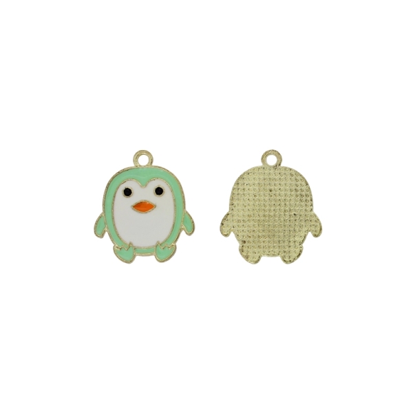 METAL BEADS WITH ENAMEL - PENDANT - PENGUIN 04 - 19x22x1.6mm RESEDA-WHITE - 4pcs. Hole-1.8mm