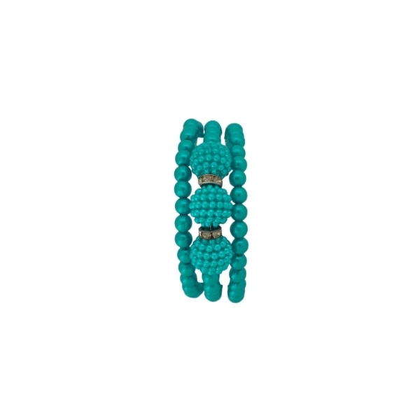 JEWELRY - CHILDREN'S BRACELET - MEMORY WIRE AND PEARLS - RASPBERRY G144 - NICKEL AND BLUE - 1pc.