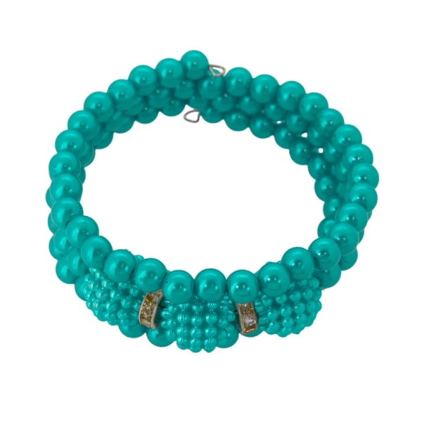 JEWELRY - CHILDREN'S BRACELET - MEMORY WIRE AND PEARLS - RASPBERRY G144 - NICKEL AND BLUE - 1pc.