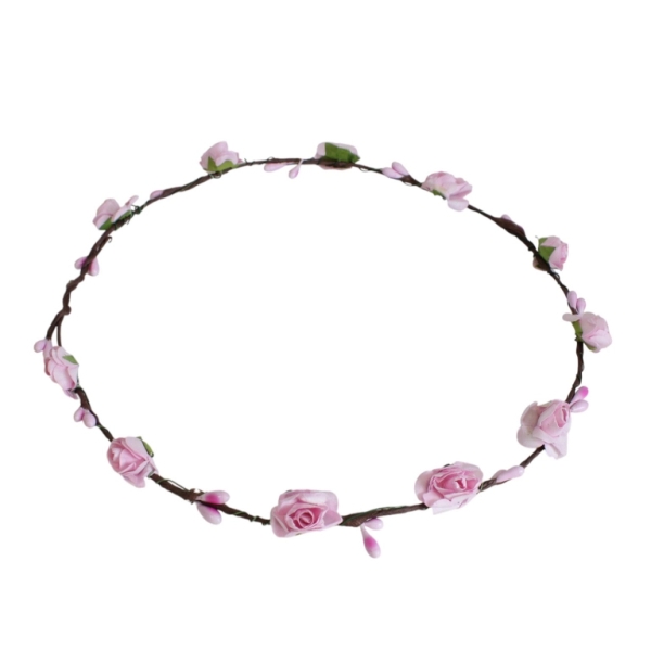 JEWELRY - ACCESSORY FOR HAIR - TIARA WREATH WITH FLOWERS D040 - WIRE AND PAPER - PINK AND GREEN - PACKAGE 6pcs.