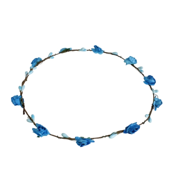 JEWELRY - ACCESSORY FOR HAIR - TIARA WREATH WITH FLOWERS D040 - WIRE AND PAPER - BLUE AND GREEN - PACKAGE 6pcs.