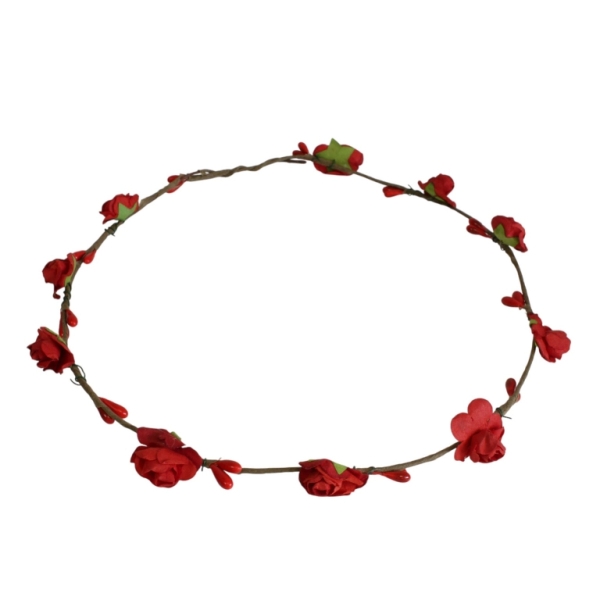 JEWELRY - ACCESSORY FOR HAIR - TIARA WREATH WITH FLOWERS D040 - WIRE AND PAPER - RED AND GREEN - PACKAGE 6pcs.