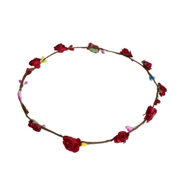 JEWELRY - ACCESSORY FOR HAIR - TIARA WREATH WITH FLOWERS D040 - WIRE AND PAPER - RED AND MIX - 1pc.