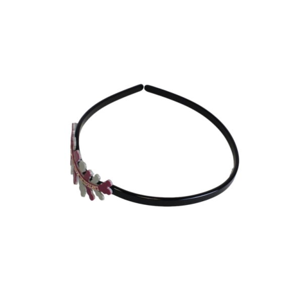 JEWELRY - ACCESSORY FOR HAIR - TIARA WITH CRYSTALS D041 - PLASTIC AND GLASS - LEAF - BLACK-GRAY-CYCLAMEN - 1pc.