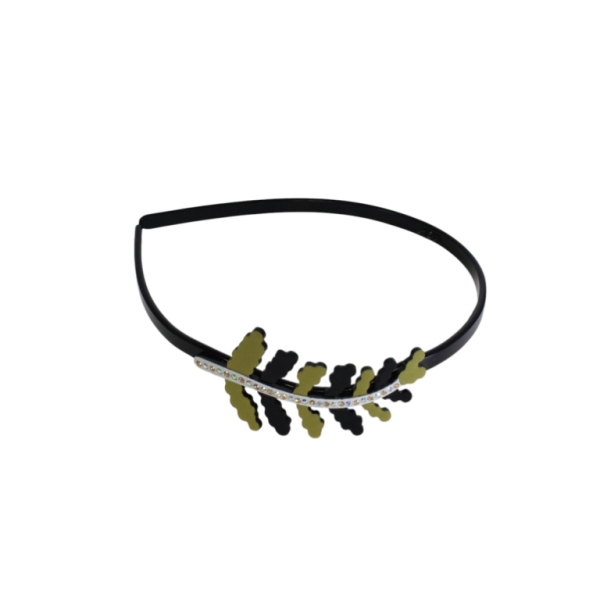 JEWELRY - ACCESSORY FOR HAIR - TIARA WITH CRYSTALS D041 - PLASTIC AND GLASS - LEAF - BLACK-GOLD-WHITE (AB) - 1pc.