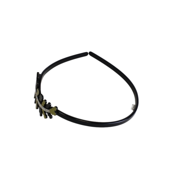 JEWELRY - ACCESSORY FOR HAIR - TIARA WITH CRYSTALS D041 - PLASTIC AND GLASS - LEAF - BLACK-GOLD-WHITE (AB) - 1pc.