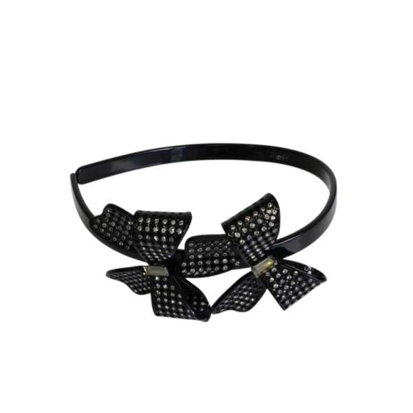 JEWELRY - ACCESSORY FOR HAIR - TIARA WITH CRYSTALS D042 - PLASTIC AND GLASS - RIBBON - BLACK AND WHITE - PACKAGE 6pcs.