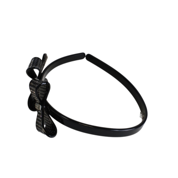 JEWELRY - ACCESSORY FOR HAIR - TIARA WITH CRYSTALS D042 - PLASTIC AND GLASS - RIBBON - BLACK AND WHITE - PACKAGE 6pcs.