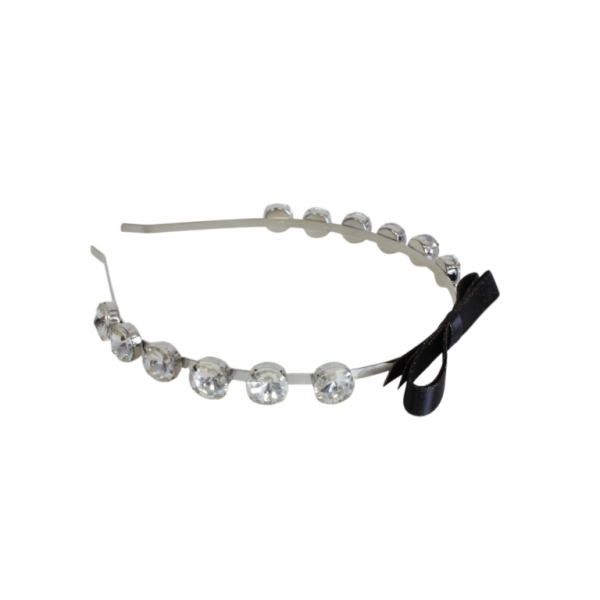 JEWELRY - ACCESSORY FOR HAIR - TIARA WITH CRYSTALS D044 - METAL AND GLASS - RIBBON - NICKEL-BLACK-WHITE - 1pc.