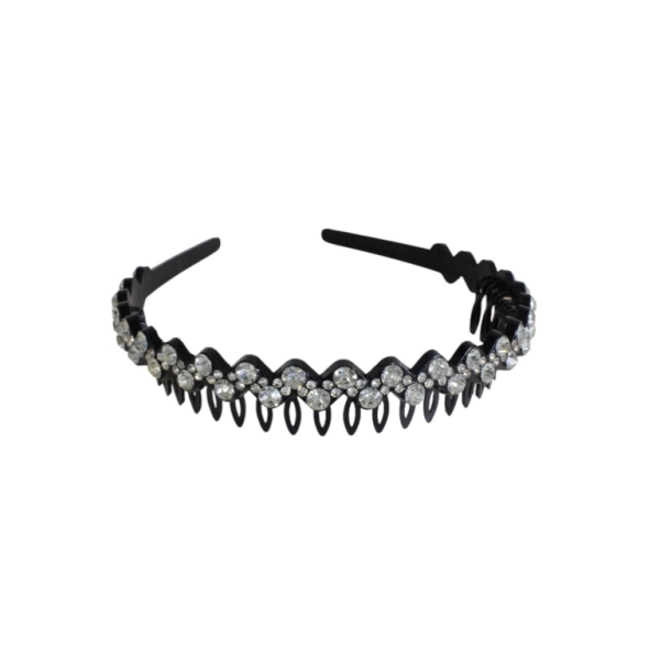 JEWELRY - ACCESSORY FOR HAIR - TIARA WITH CRYSTALS D045 - PLASTIC AND GLASS - BLACK AND WHITE - 1pc.