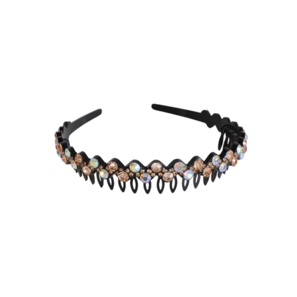 JEWELRY - ACCESSORY FOR HAIR - TIARA WITH CRYSTALS D045 - PLASTIC AND GLASS - BLACK-BEIGE-WHITE (AB) - PACKAGE 6pcs.