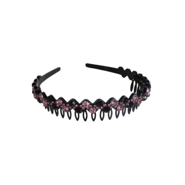 JEWELRY - ACCESSORY FOR HAIR - TIARA WITH CRYSTALS D045 - PLASTIC AND GLASS - BLACK-PURPLE (DARK)-PINK - PACKAGE 6pcs.