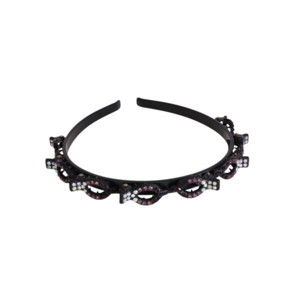 JEWELRY - ACCESSORY FOR HAIR - TIARA WITH HAIR CLIPS - PLASTIC AND CRYSTALS - ELLIPSE D043 - BLACK-PURPLE-WHITE (AB) - PACKAGE 6pcs.