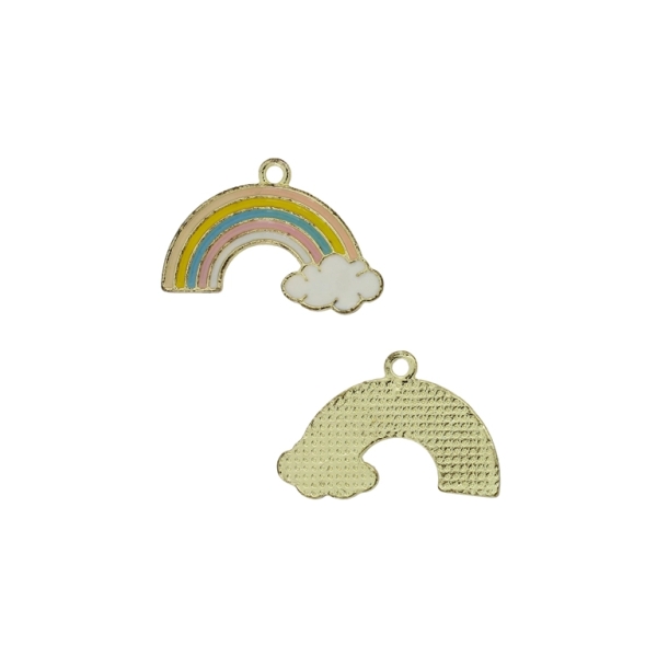 METAL BEADS WITH ENAMEL - PENDANT - RAINBOW 01 WITH CLOUD - 26х17х1.5mm WHITE-MIX - PACKAGE 40pcs. Hole-1.8mm