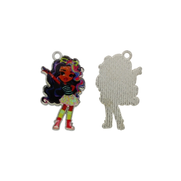 METAL BEADS WITH ENAMEL - PENDANT - GIRL 03 - 19х34х1.8mm NICKEL AND MIX - SECOND-RATE - PACKAGE 20pcs. Hole-2.1mm