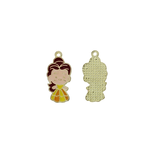 METAL BEADS WITH ENAMEL - PENDANT - GIRL 07 - 12х26х1.6mm BROWN-ECRU-YELLOW - 4pcs. Hole-1.8mm