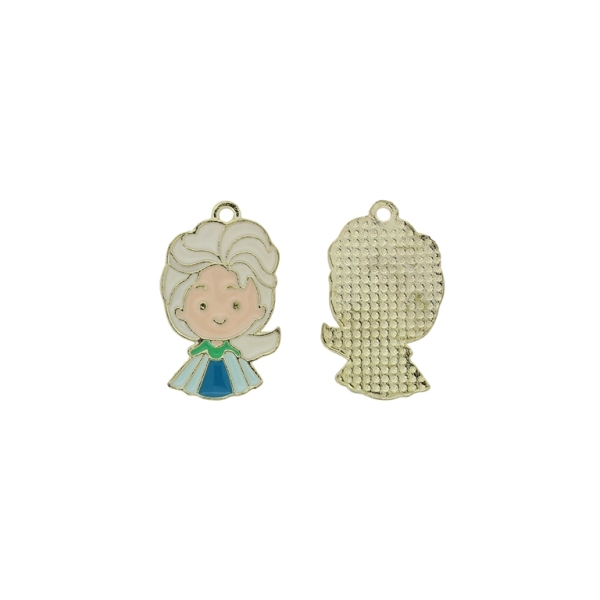 METAL BEADS WITH ENAMEL - PENDANT - GIRL 08 - 15х26х1.6mm WHITE-ECRU-BLUE - 4pcs. Hole-1.7mm
