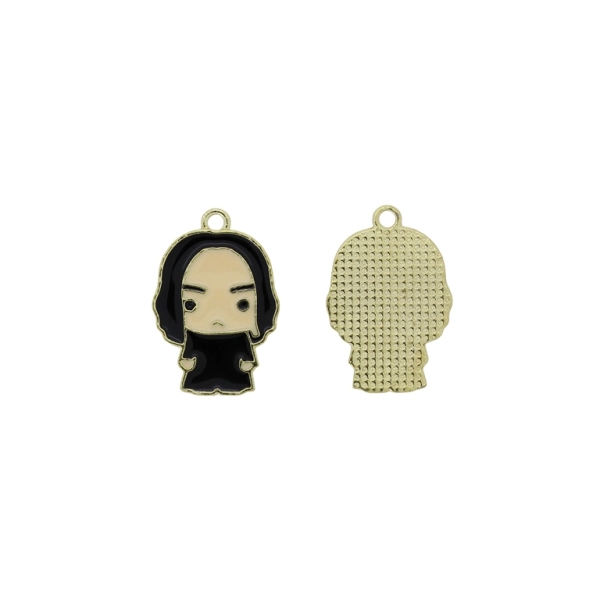 METAL BEADS WITH ENAMEL - PENDANT - GIRL 10 - 16х24х1.5mm ECRU-BLACK - 4pcs. Hole-1.8mm