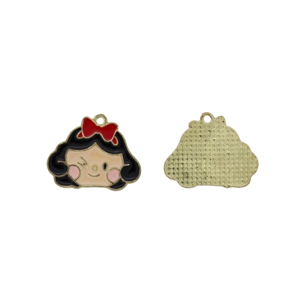 METAL BEADS WITH ENAMEL - PENDANT - GIRL HEAD 04 - 24х19х1.6mm RED-ECRU-BLACK - PACKAGE 30pcs. Hole-1.7mm