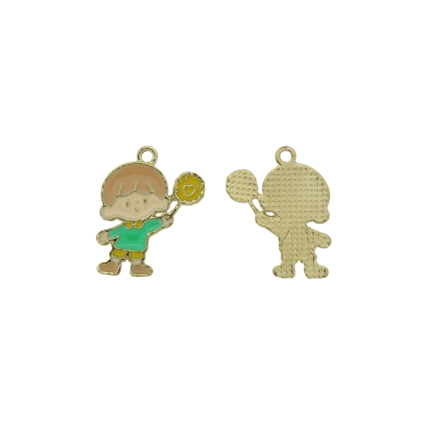 METAL BEADS WITH ENAMEL - PENDANT - BOY 01 WITH BALLOON - 19х24х1.6mm ECRU-MINT-YELLOW - PACKAGE 40pcs. Hole-1.8mm