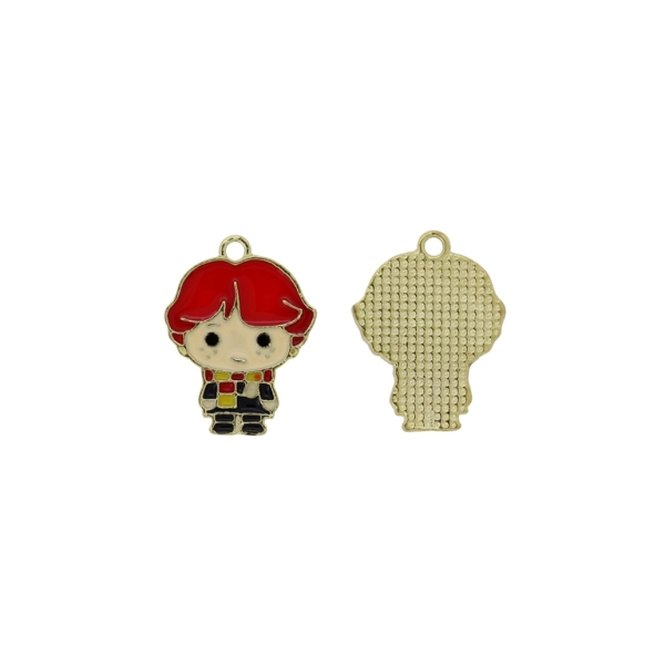 METAL BEADS WITH ENAMEL - PENDANT - BOY 02 - 18х23х1.6mm RED-ECRU-YELLOW - 4pcs. Hole-1.8mm
