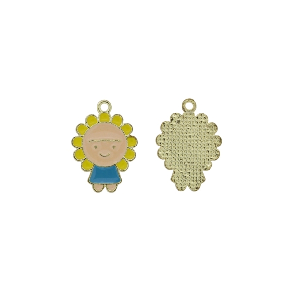 METAL BEADS WITH ENAMEL - PENDANT - BOY 03 - 17х24х1.6mm ECRU-YELLOW-BLUE - PACKAGE 40pcs. Hole-1.8mm