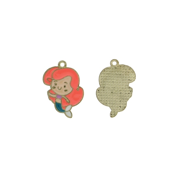 METAL BEADS WITH ENAMEL - PENDANT - MERMAID 03 - 18х25х1.6mm ORANGE (LIGHT)- ECRU- TURQUOISE - PACKAGE 30pcs. Hole-1.7mm