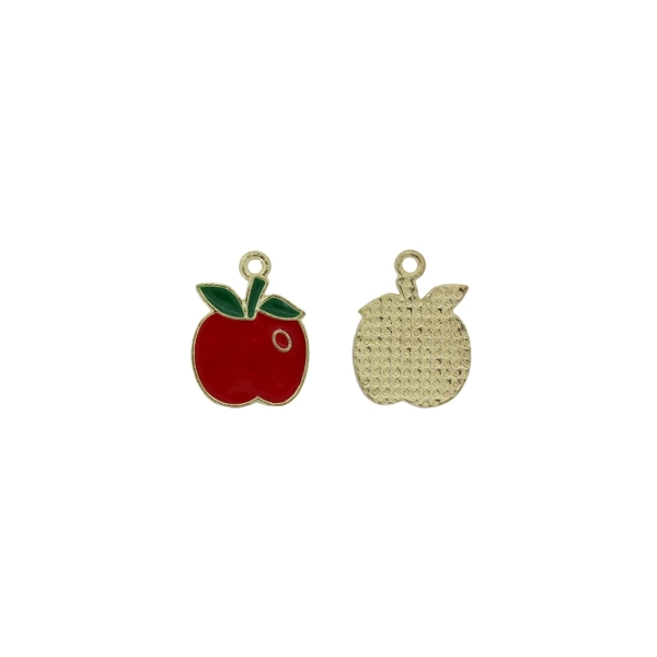 METAL BEADS WITH ENAMEL - PENDANT - APPLE 04 - 14х18х1.5mm GREEN-RED - PACKAGE 40pcs. Hole-1.8mm