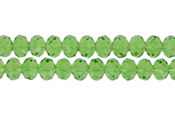 GLASS BEADS - FACETED RONDELLE CRYSTALS - 12x9mm - TRANSPARENT - GREEN (LIGHT) 020 - PACKAGE (2x72pcs.) Hole:1.8mm