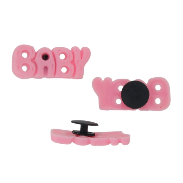 PLASTIC BEADS - RUBBER 3D - BUTTON - INSCRIPTIONS BABY 01 - 33x14x3mm PINK (LIGHT) - 2pcs.
