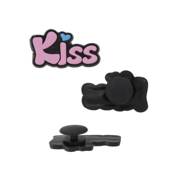 PLASTIC BEADS - RUBBER 3D - BUTTON - INSCRIPTIONS KISS 01 - 30x17x3mm PINK (LIGHT)-BLACK - 2pcs.